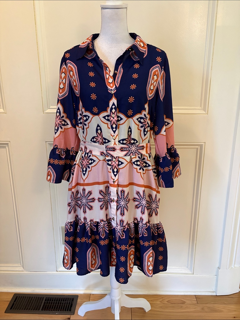 julia jordan Navy and Pink Patterned Shirtdress with Belt